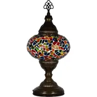 Halay Oosterse mozaïek tafellamp (Turkse lamp), diameter 13 cm, handgemaakt, 36 cm hoog, warm licht, messing details