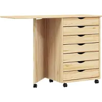 vidaXL Rollende kast met bureau MOSS Heldere vernis Massief grenenhout