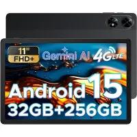 Doogee Tab G6 Plus Android 15 tablet, 11 inch, AI, FHD+, 32 GB RAM + 256 GB ROM, 8000 mAh, octa-core, Widevine L1, 5G Wi-Fi, Bluetooth 5.0, GPS, met simkaartsleuf, zwart
