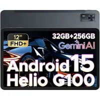 Doogee Tab E3+ Android 15 tablet, 12 inch FHD+, met simkaartsleuvel, Helio G100 octa-core AI, 90 Hz gaming, 32 GB+256 GB/2 TB, 8800 mAh, 7,5 mm ultradun, vierkanaals-speakers, Face ID, grijs