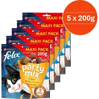 Felix Party Mix Original - Kattensnacks - Kattensnoepjes - Kip Kalkoen & Lever - 5 x 200 g
