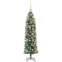 vidaXL Kunstmatige slanke kerstboom met 150 LED Groen en Wit 120 cm