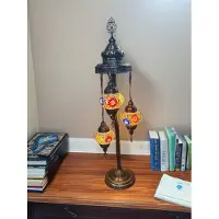 Halay Turkse Tafellamp met 3 glazen - Multicolor Handgemaakt mozaïek glas sfeerverlichting - Uniek Design nachtlamp