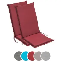 Sleepling 50 x 120 cm Outdoor stoelkussen met hoge rug | set van 2 | zitkussen voor tuinstoel | met bevestigingsbanden | Made in EU | afneembare hoes van polyester, wasbaar op 30 graden | rood