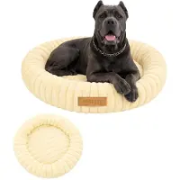 Dogeste Nesto XL - Hondenmand 90 cm - Rond - Voor Grote Honden - Antistress Pluche - Antislip en Wasbaar - Lichtcrème
