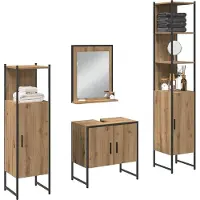 vidaXL Badkamermeubel Set 4 st Bruin 33 x 33 x 185,5 cm Bewerkt hout