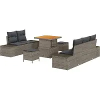 vidaXL Tuinbank Set 8 st 7-Aantal zitplaatsen Grijs Poly rattan