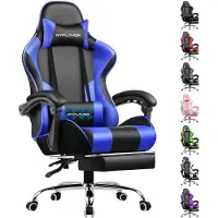 GTPLAYER Gaming stoel met voetsteun en massage-lendensteun, bureaustoel, gaming stoel, ergonomische gaming stoel met verbonden armleuningen, geschikt tot 150 kg, blauw