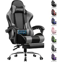 GTPLAYER Gamingstoel Ergonomische met Volledige Ondersteuning voor Hoofd, Lenden en Voeten, PU-Grijs