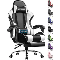 GTPLAYER Gamingstoel Ergonomische met Volledige Ondersteuning voor Hoofd, Lenden en Voeten, PU-Wit