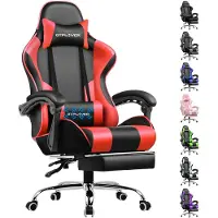 GTPLAYER Gamingstoel Ergonomische met Volledige Ondersteuning voor Hoofd, Lenden en Voeten, PU-Rood