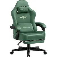 GTPLAYER Gaming stoel, ergonomische gaming fauteuil, bureaustoel, kantoel met stoffen bekleding, veren kussen, verstelbare armleuningen, met voetsteun