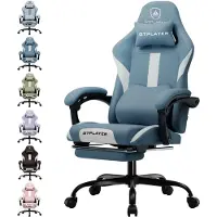 GTPLAYER - Gaming Stoel Bureaustoel - Van Hoogwaardig Stof met Voetsteun - Blauw