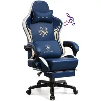 GTPLAYER Gaming stoel, gamer stoel met Bluetooth-speakers en voetsteun, Dragon Series bureaustoel, ergonomische draaistoel, computerstoel, blauw