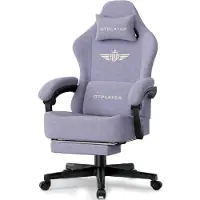 GTPLAYER Gaming stoel, ergonomische gaming fauteuil, bureaustoel, kantoel met stoffen bekleding, veren kussen, verstelbare armleuningen, met voetsteun