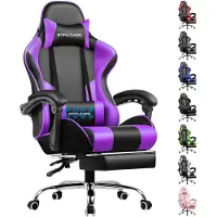 GTPLAYER Gamingstoel Ergonomische met Volledige Ondersteuning voor Hoofd, Lenden en Voeten, PU-Paars