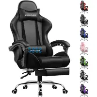 GTPLAYER Gamingstoel Ergonomische met Volledige Ondersteuning voor Hoofd, Lenden en Voeten, PU-Zwart