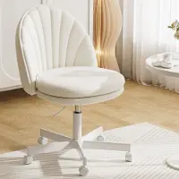 COMHOMA Homeoffice stoel, make-up stoel, bureaustoel zonder armleuningen, draaistoel. Comfortabele kantoel op wielen, hoogte verstelbaar, kunstleer, wit