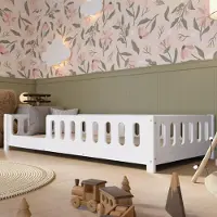 Crazy Pine kinderbed 190x100 cm – Wit Montessori vloerbed van MDF – Bed voor peuters met afgeronde randen, instap links – Crazy Ethan