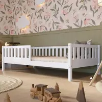 Crazy Pine kinderbed 100x200 cm – Hoog Montessori bed met houten frame in wit, voorzien van valbeveiliging – Crazy Basic