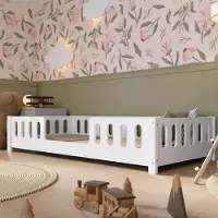 Crazy Pine kinderbed 190x100 cm – Wit Montessori vloerbed van MDF – Bed voor peuters met afgeronde randen, centrale instap – Crazy Ethan