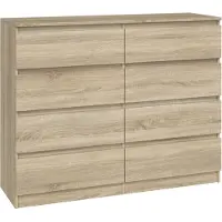 VBChome Kommode met 8 lades, 120 x 40 x 97 cm, eiken Sonoma. Ladekast zonder handgrepen, multifunctionele kast voor hal, slaapkamer, woonkamer, kinderkamer. Modern design