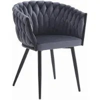 VBChome stoel, fluweelstof, donkergrijs, gestoffeerd, gevlochten, eetkamerstoel & woonkamerstoel, glamoureuze, loft- en industriële stijl, comfortabel, metalen frame