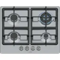 Bosch PGH6B5K90 Serie 4 Gaskookplaat – 60 cm – 4 Branders inclusief Wokbrander (3.3kW) – RVS (Roestvrij Staal) – Gietijzeren Pannendragers (Vaatwasserbestendig) – Inbouw