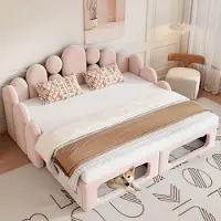 STILVORA Gestoffeerd Slaapbankbed 180x200 cm – 2-in-1 Met Huisdierbed – Twee Losse Bedden – Zonder Matras – Roze