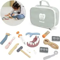 Polar B Houten Tandartsset voor Kinderen - Dokterskoffer met Tandarts Speelgoed, Gebit, Boor en Tandartsinstrumenten - Rollenspel vanaf 3 Jaar