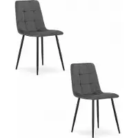 Leobert Set van 2 Eetkamerstoelen KARA Donkergrijs – Velvet Bekleding, Ergonomisch Design, Zwarte Metalen Poten, Comfortabele Zitting, Max. 120 kg