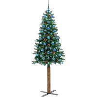 vidaXL Slanke Kerstboom Groen 210 cm PVC en massief dennenhout