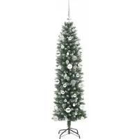 vidaXL Kunstmatige slanke kerstboom Groen en Wit 150 cm
