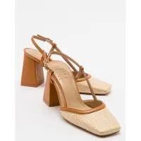 Prologue Rivie Raffia Pump met Vierkante Neus en Blokhak (Dames)