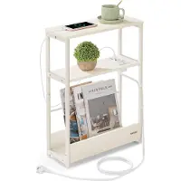 Vasagle Bijzettafel met 3 planken, smal, Romig wit
