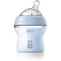 Chicco Natural Feeling Anticolic fles 0 maanden + 150 ml, fles met zuiger van zachte en flexibele siliconen, geschikt voor gemengde borstvoeding, langzame stroom, kleur lichtblauw 0+ maanden
