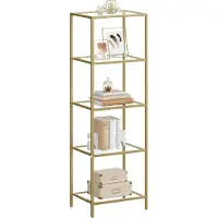 Vasagle Smalle glasplank met stalen frame, Goudkleurig / 5 planken (30 x 40 x 124.5 cm)