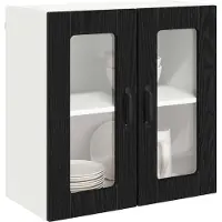 vidaXL Wandglas Kasten LUCCA Zwart eiken 60 x 31 x 60 cm Bewerkt hout