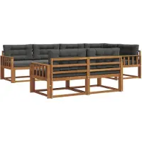 vidaXL Buiten bank set met kussen 7 pcs Natuurlijk en Antraciet