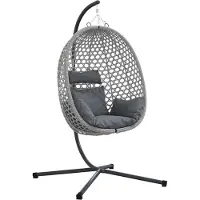 vidaXL Hangende Eierenstoel Mand met Standaard Grijs Poly Rattan