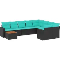 vidaXL 10-delige Loungeset met kussens poly rattan zwart