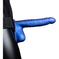 Ouch! Ouch - Holle Strap-on dildo met ribbels 21 cm - Metalic Blauw