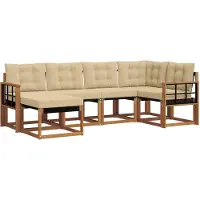 vidaXL Buiten bank set met kussen 6 pcs Natuurlijk en Beige