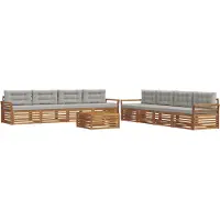 vidaXL Buiten bank set met kussen 9 pcs Natuurlijk en Licht Grijs