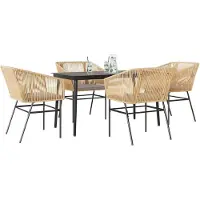 vidaXL 5-delige Tuinset met kussens poly rattan glas bruin