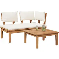 vidaXL Tuinbank en tafelset, 2 stuks. Crème en bruin, massief teak hout