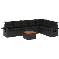 vidaXL 8-delige tuinmeubelset met kussens, zwart, polyrotan