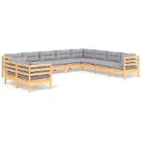 vidaXL 10-delige loungeset voor de tuin met grijze kussens, gemaakt van massief grenenhout