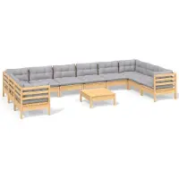 vidaXL 11-delige Loungeset met grijze kussens grenenhout