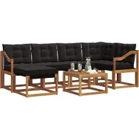 vidaXL Buiten bank set 7 st Natuurlijk en zwart